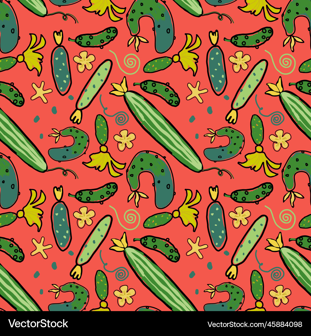 Cucumbers on a red background Vector Image