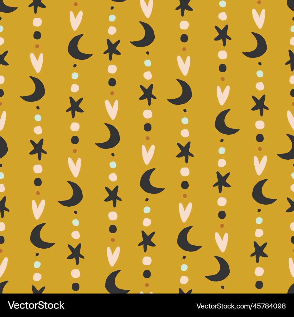 Cute strings of moon and stars seamless pattern Cute strings of moon and stars seamless pattern Vector Image