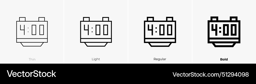 Digital clock icon thin light regular and bold Vector Image