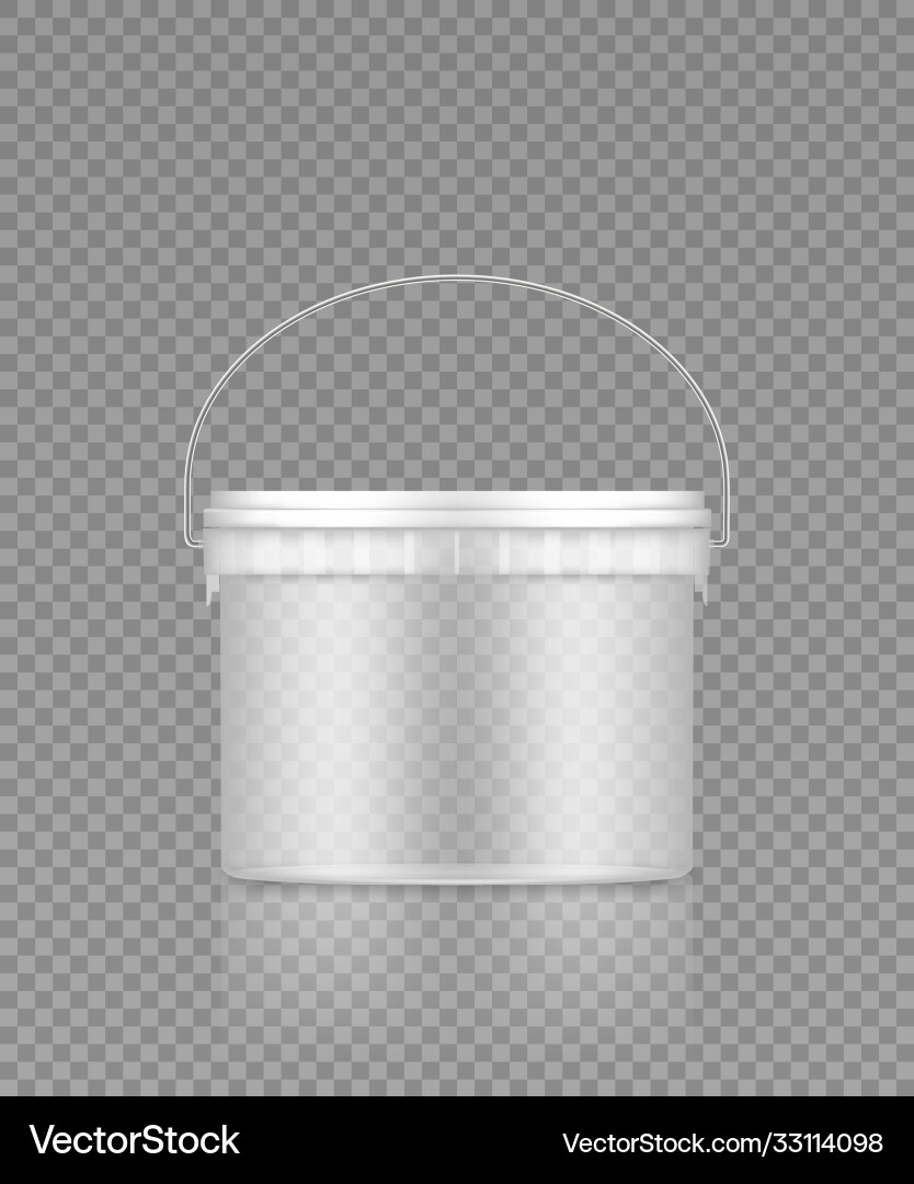 Empty transparent bucket with metal handle mockup Empty transparent bucket with metal handle mockup vector image