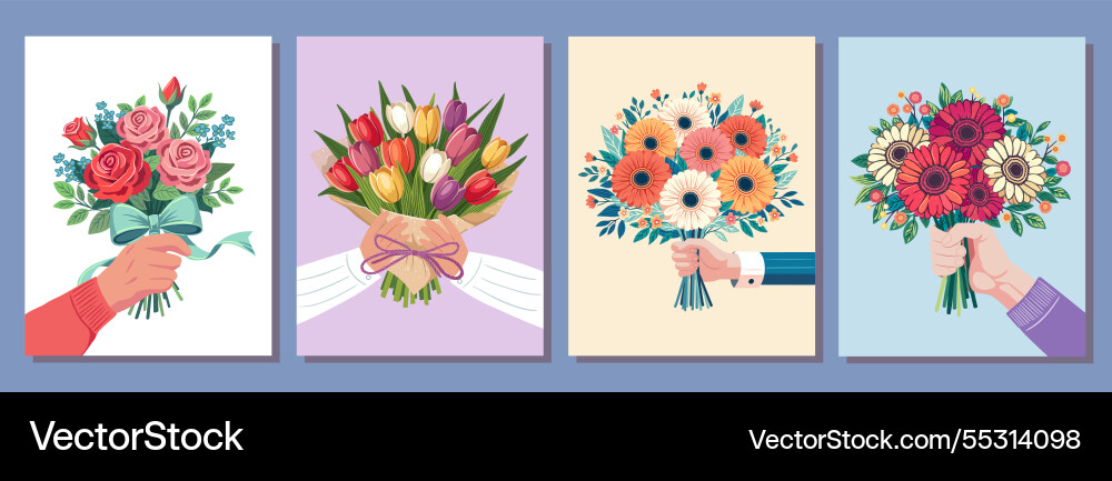 Flower bouquets in wrapping and blooming plant Flower bouquets in wrapping and blooming plant vector image