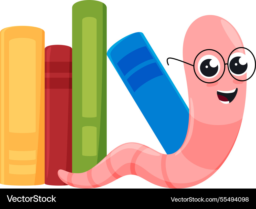 Funny bookworm comic cartoon character with books Funny bookworm comic cartoon character with books vector image