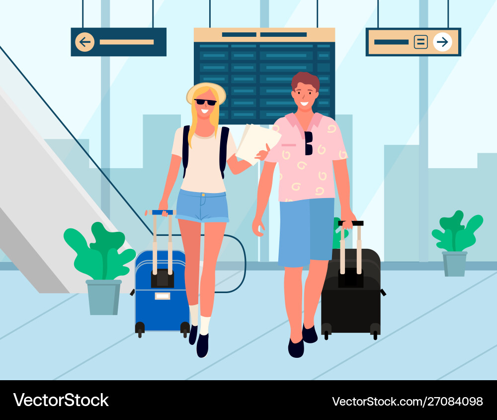 Geschäftsreise oder Urlaub Erholung Flughafen Paar Geschäftsreise oder Urlaub Erholung Flughafen Paar vektorbild