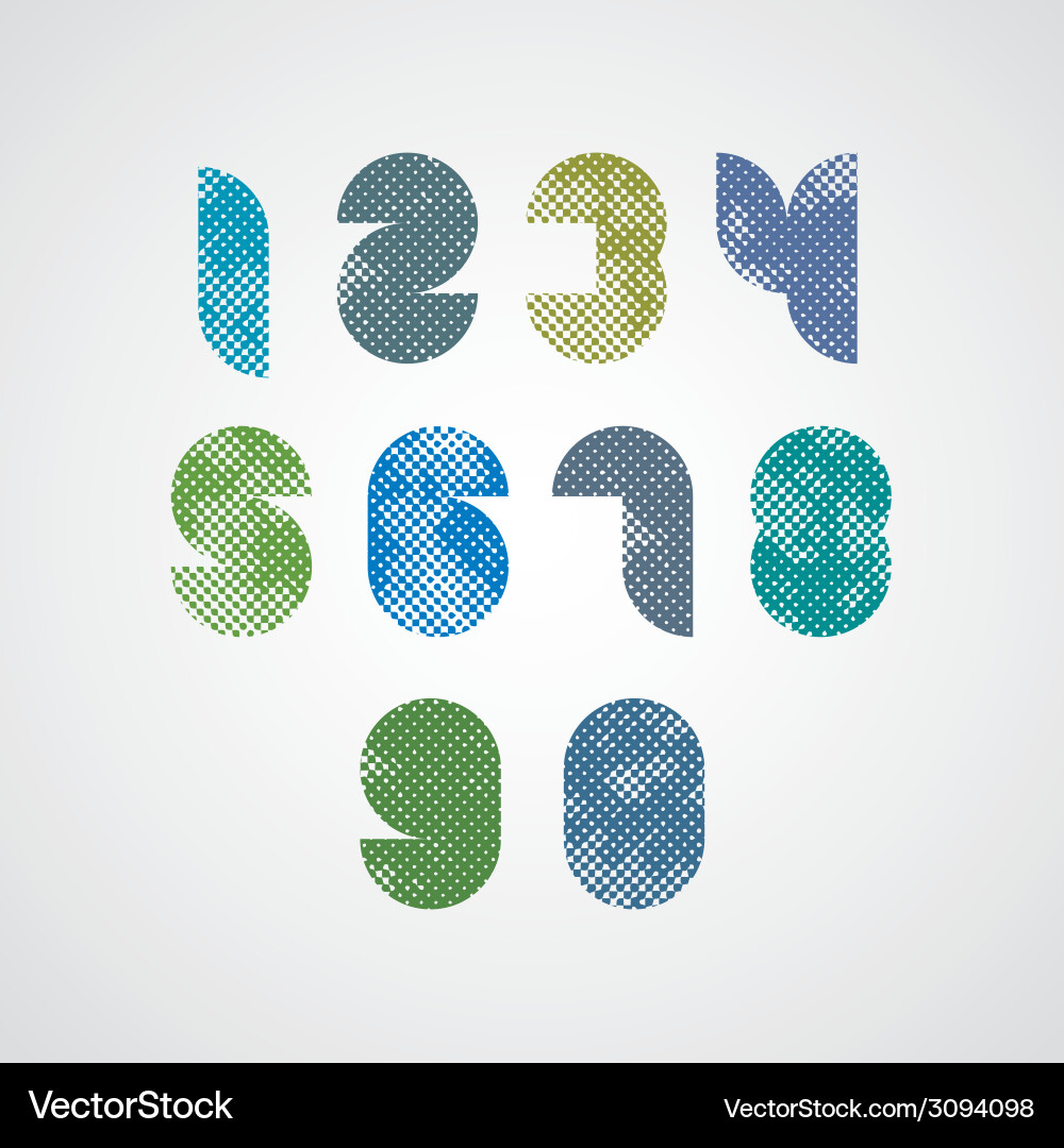 Halftone print dots textured modern shape numbers Vector Image