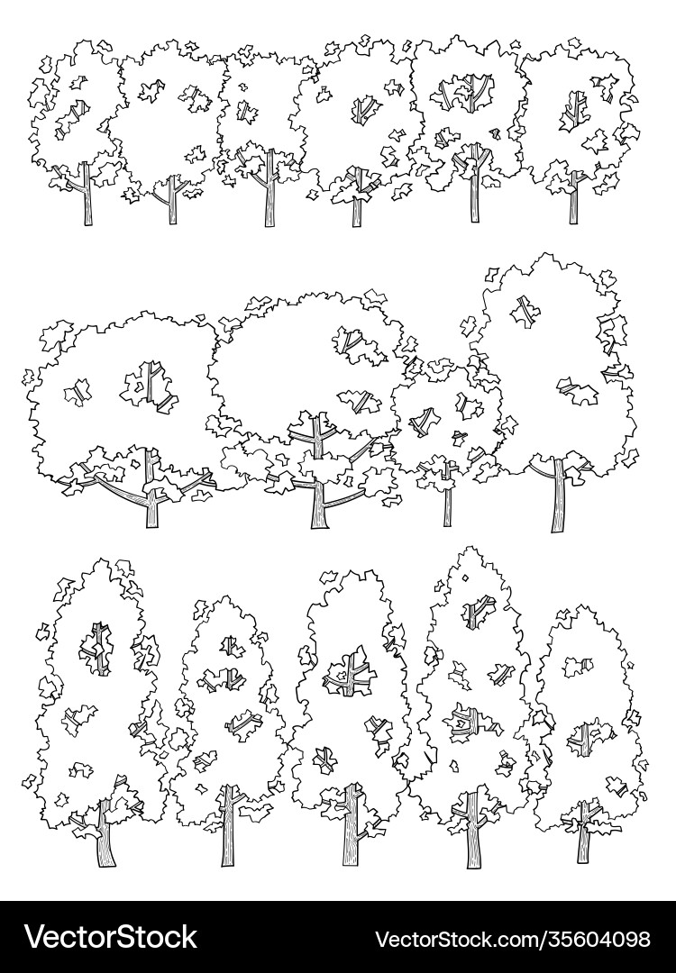 Hand drawn set side view tree vector image