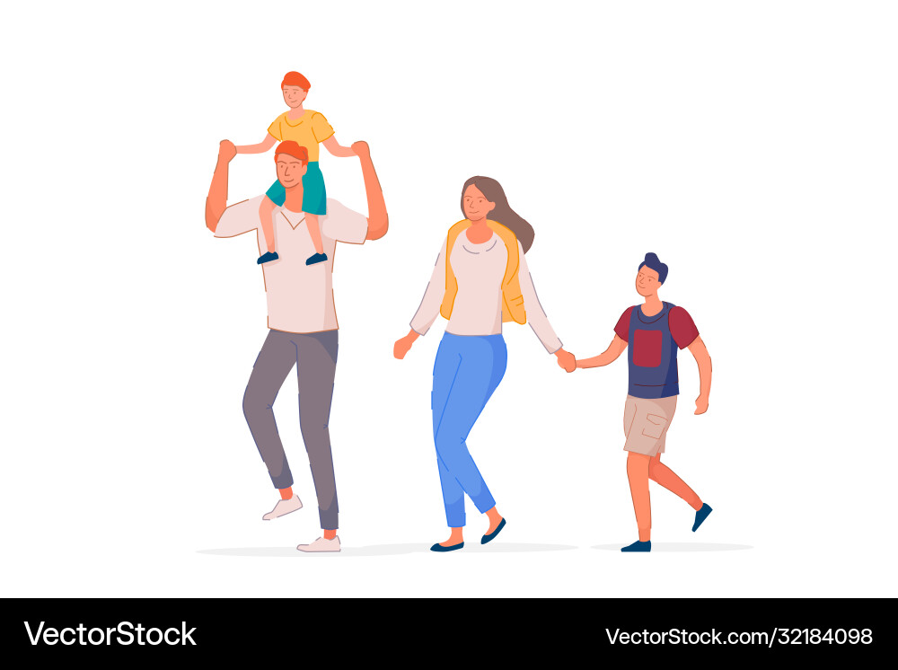 Happy family walking together isolated on white Happy family walking together isolated on white vector image