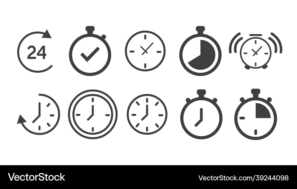 Isolated time and clock line icons Vector Image