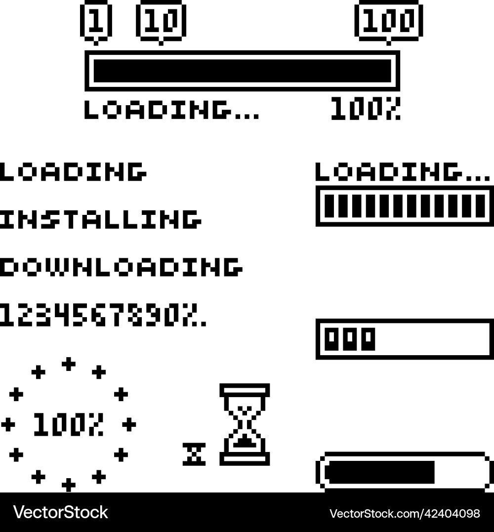 Pixel art set of ui elements progress bars Pixel art set of ui elements progress bars vector image