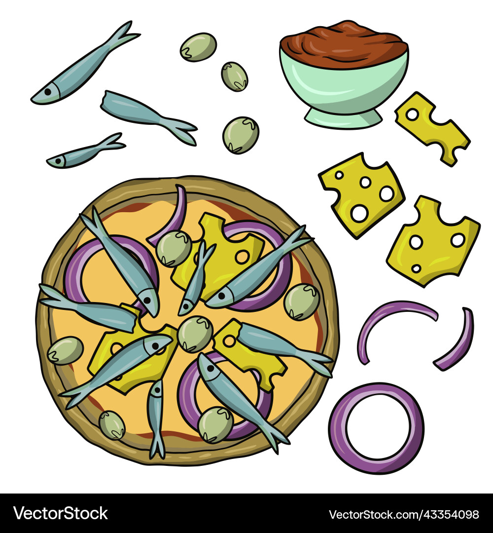 Pizza with fish a set of icons for creating Vector Image