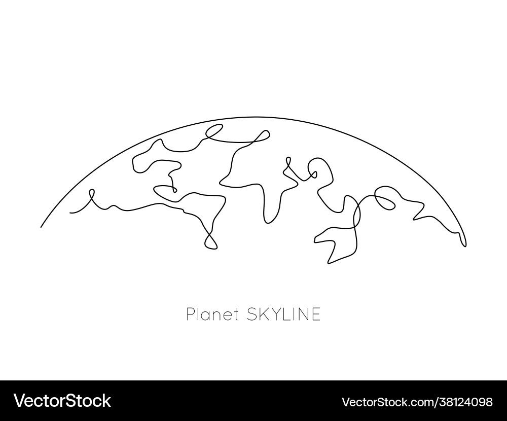 Planet skyline and world map in one continuous Vector Image