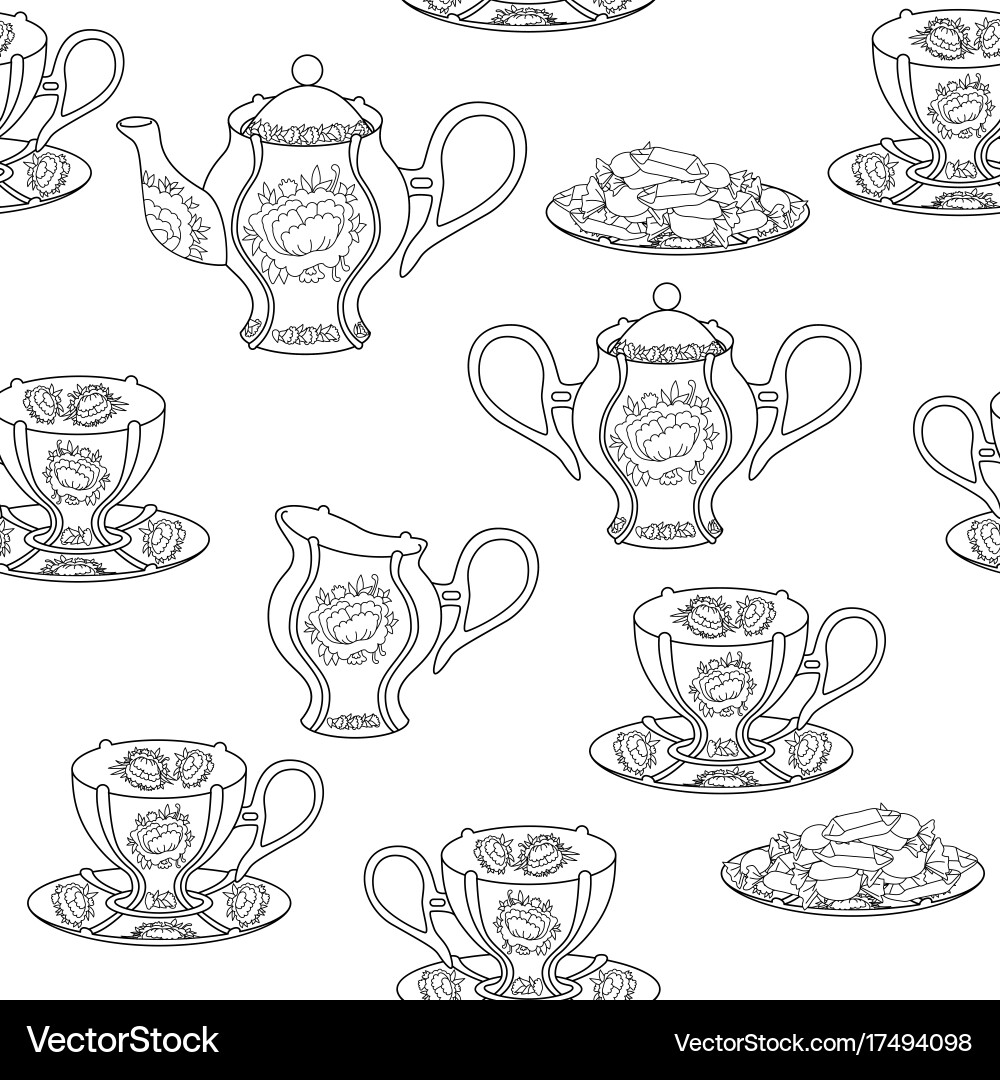 Seamless pattern with tea set Vector Image