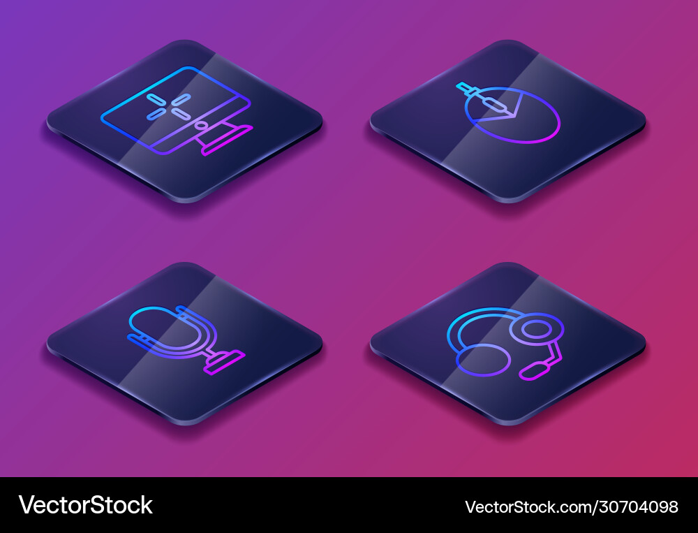 Set isometric line computer monitor microphone vector image