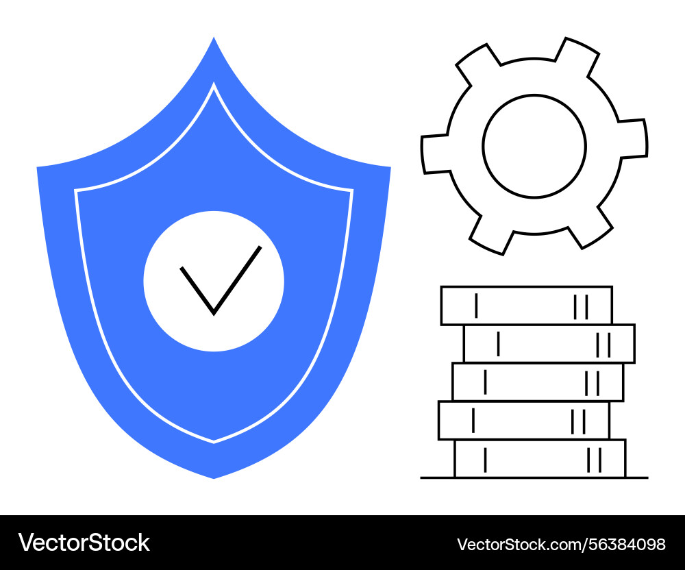 Shield with checkmark gear and coin stack Vector Image