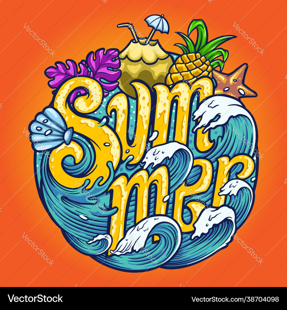 Summer wave typeface tropical for your work logo – Royalty-Free Vector |  VectorStock, image size:1000x1080