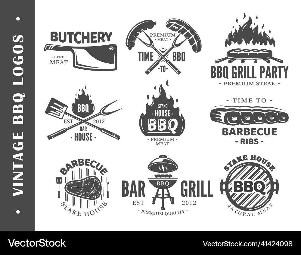 Vintage BBQ Grill Etiketten Vektorbild
