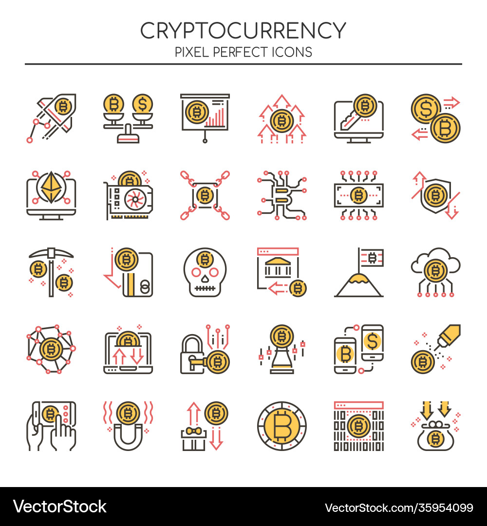 Cryptocurrency elements thin line and pixel – Royalty-Free Vector |  VectorStock