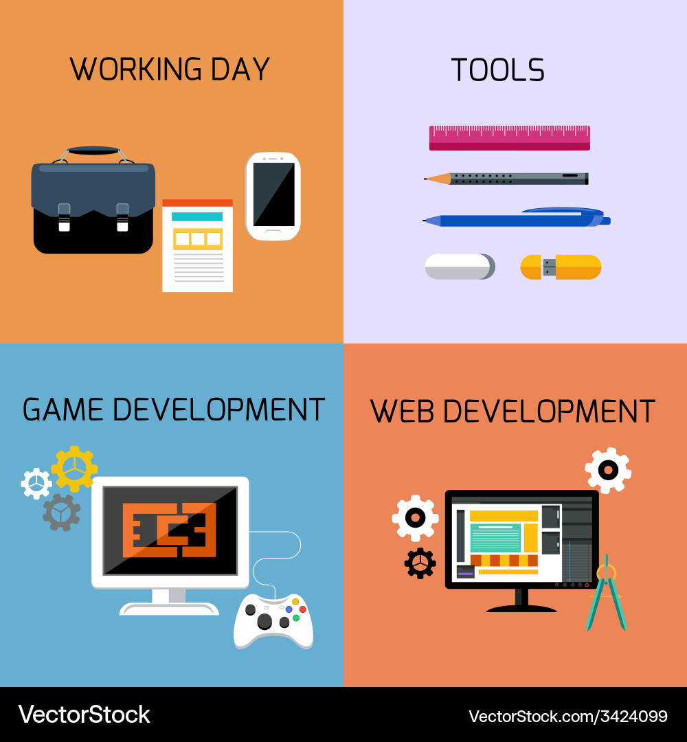 Game web development and business tools icon set vector image