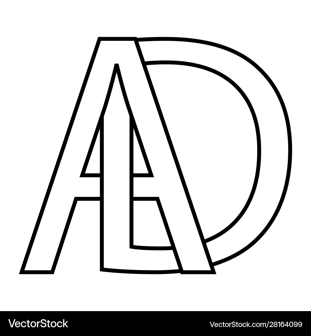 Logo ad icon sign two interlaced letters a d vector image