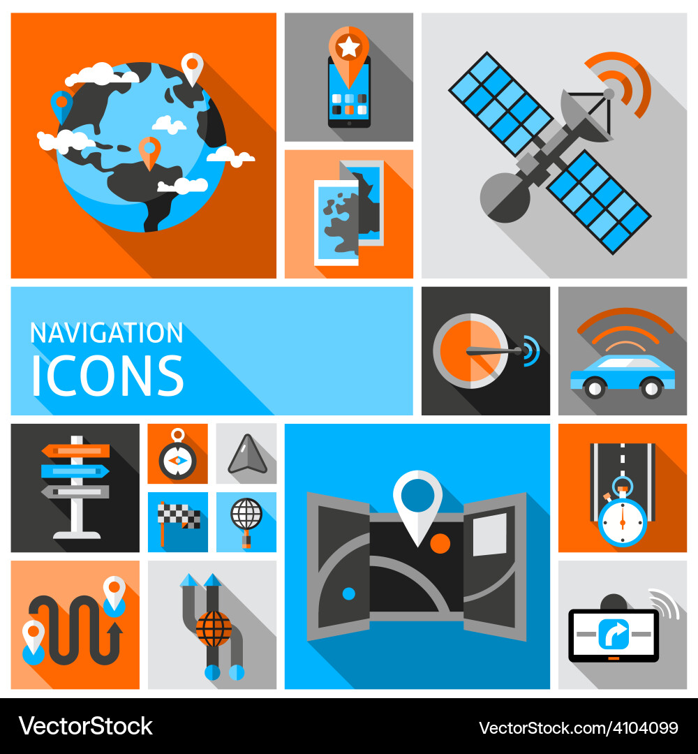Navigation Icon Set - Travel & GPS Vector Image