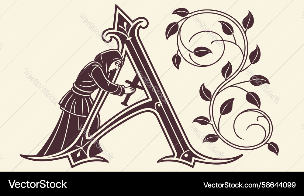 Rustic Illuminated Initial A Vector Image