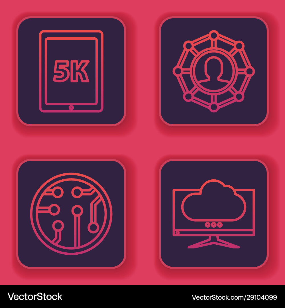 Set line tablet with text 5k processor project Set line tablet with text 5k processor project vector image