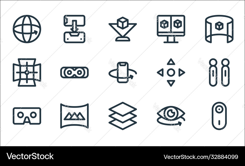 Virtual reality line icons linear set quality Virtual reality line icons linear set quality vector image