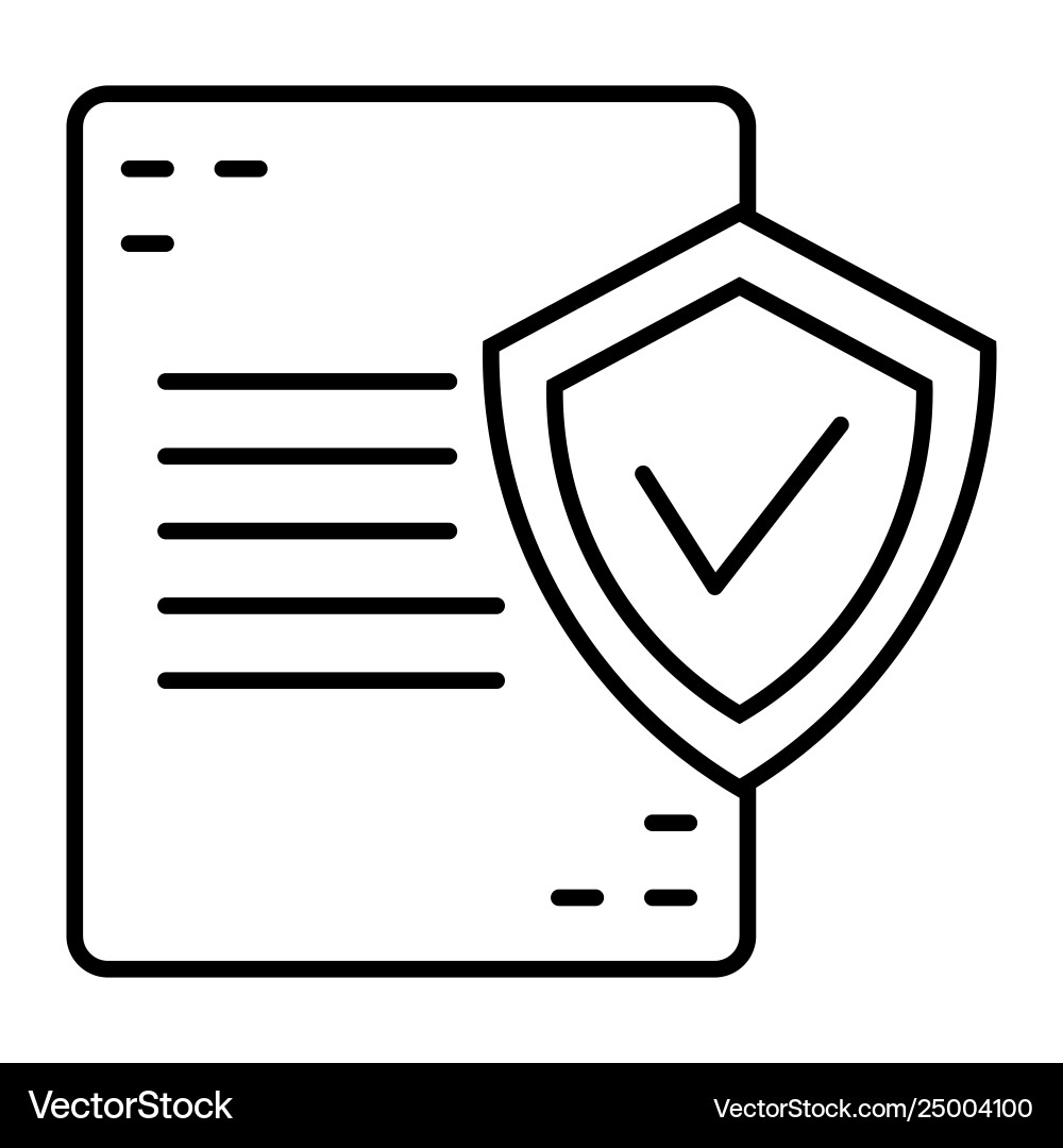 Approved document thin line icon list with shield Approved document thin line icon list with shield Vector Image