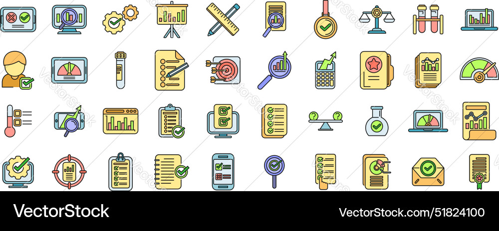 Benchmark testing icons set color line vector image