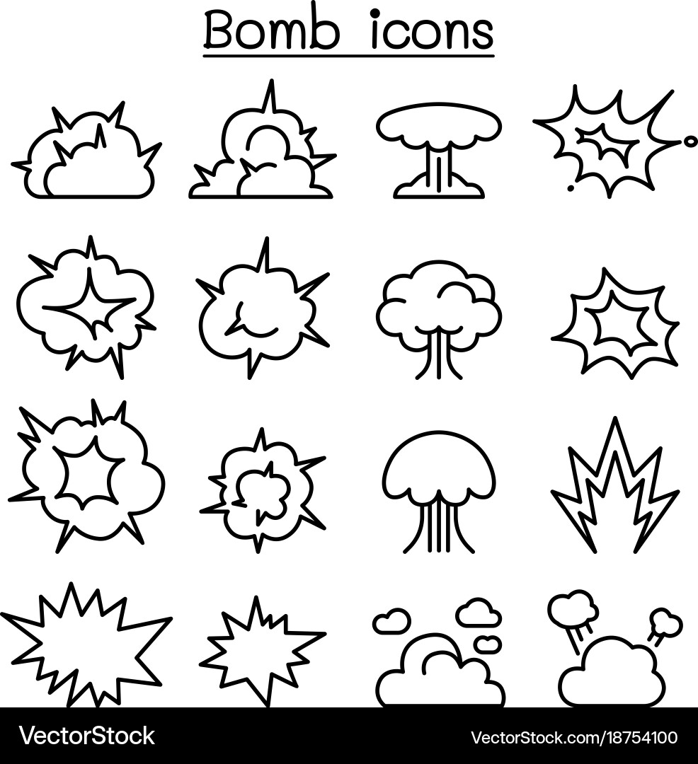 Bomb explosion icon set in thin line style Vector Image