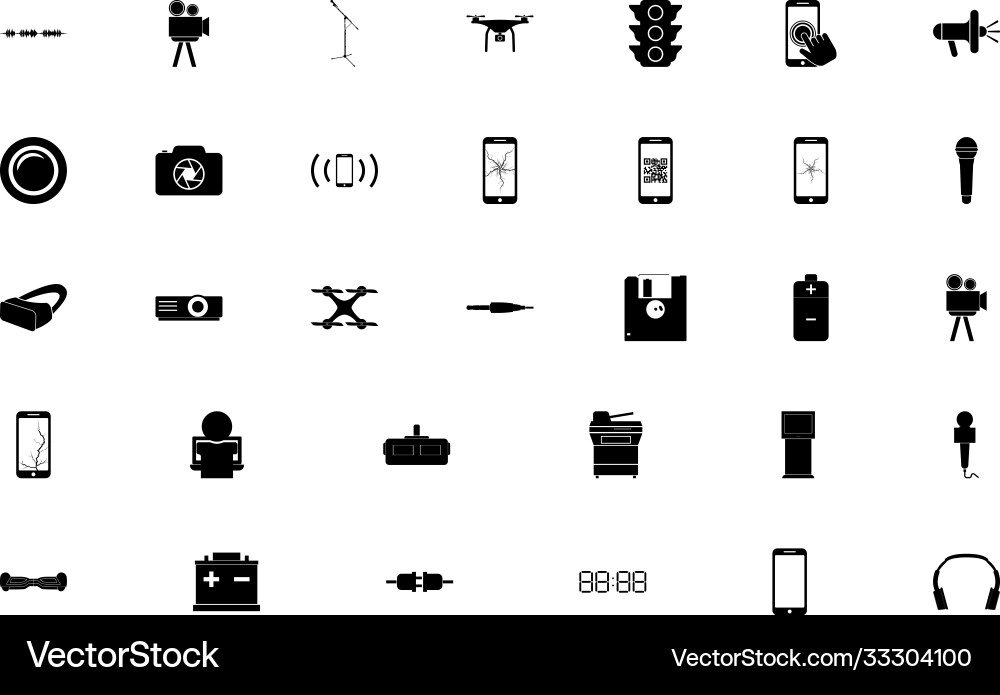 Electronics black color set solid style image Electronics black color set solid style image Vector Image