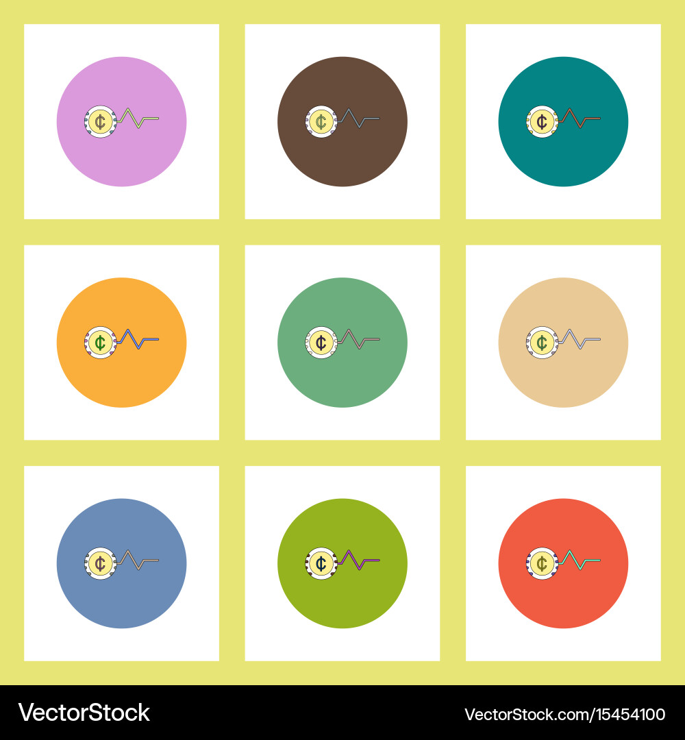 Flat icons set of progress statistics and currency vector image