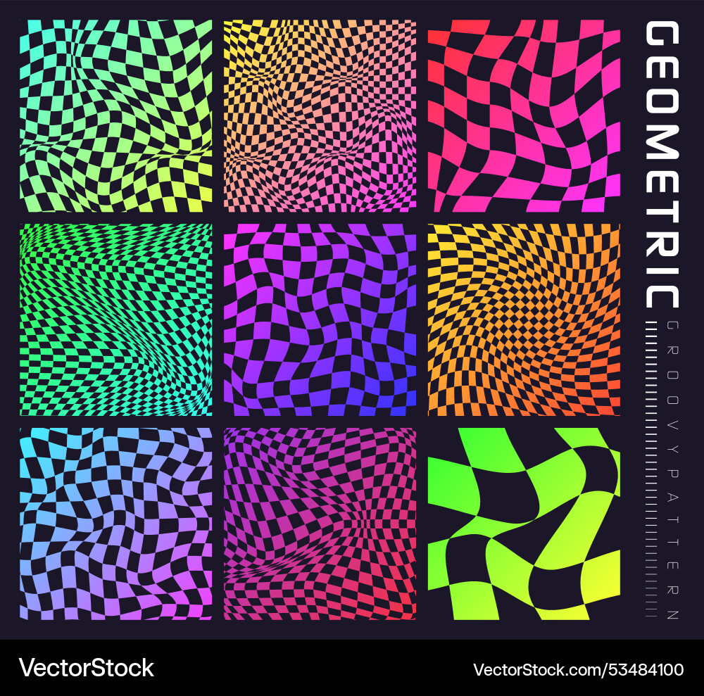 Groovy checkered pattern colorful distorted tiled Vector Image