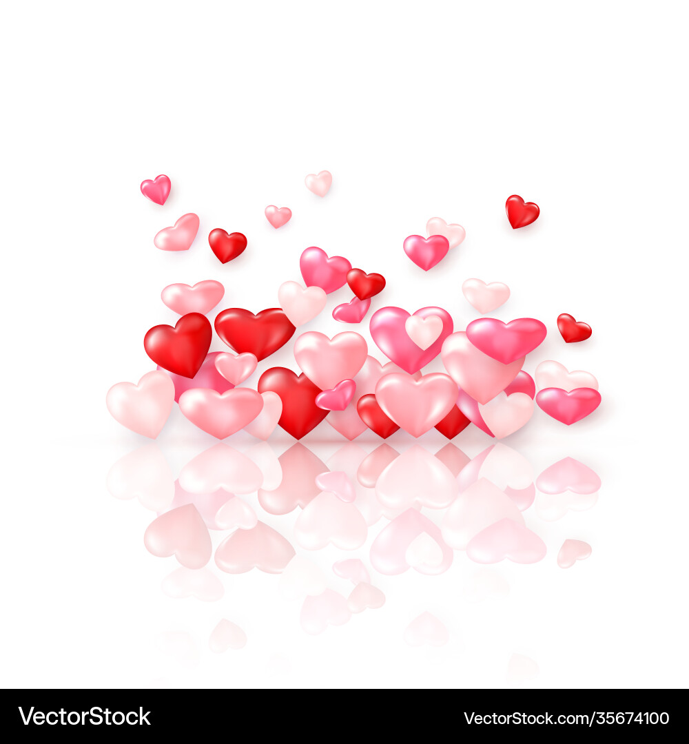 Groupe glossy red hearts with reflection Groupe glossy red hearts with reflection vector image