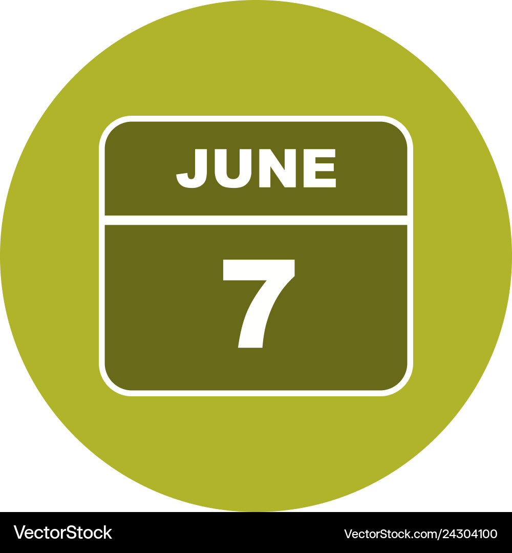 June 7th date on a single day calendar Vector Image