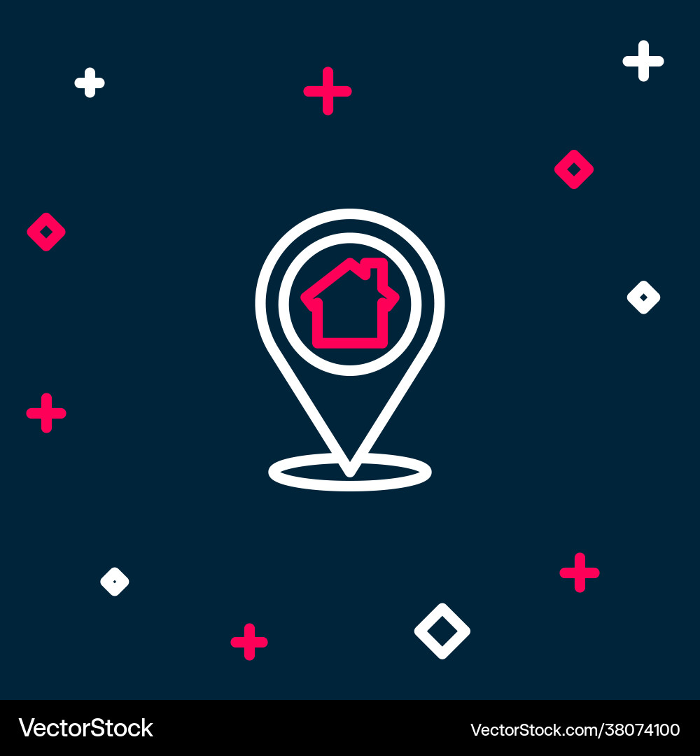 Line map pointer with house icon isolated on blue vector image