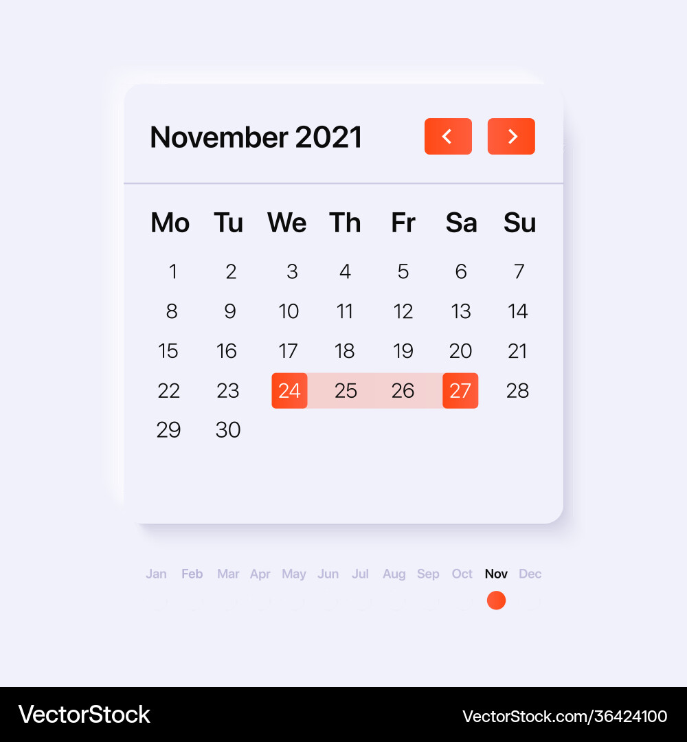 November month calendar ui template gradient red November month calendar ui template gradient red vector image