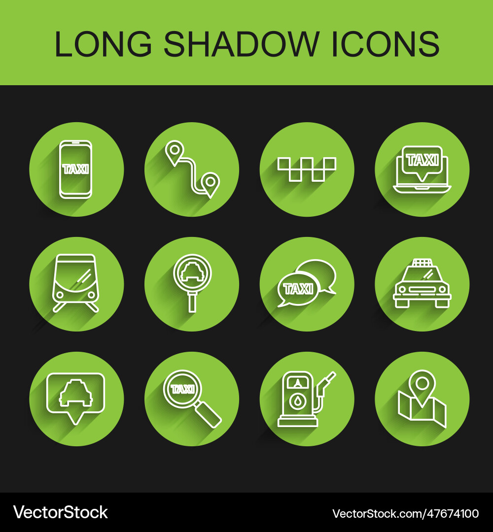 Set line map pointer with taxi magnifying glass Set line map pointer with taxi magnifying glass vector image