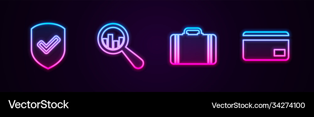 Set line shield with check mark magnifying glass Vector Image