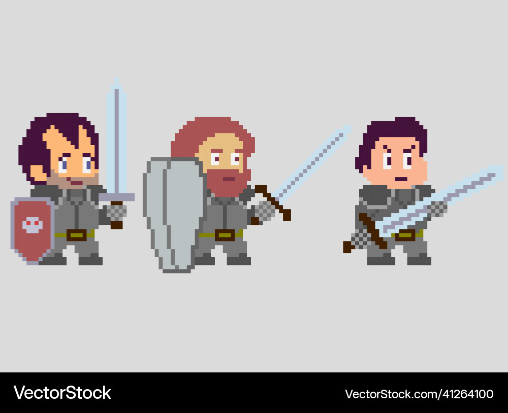 Set of pixel characters in art style Set of pixel characters in art style vector image