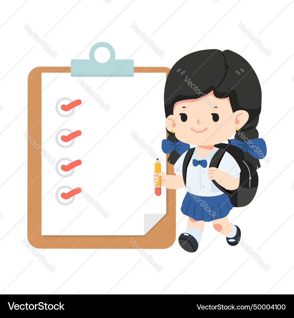 Student holding pencil with clipboard Student holding pencil with clipboard vector image