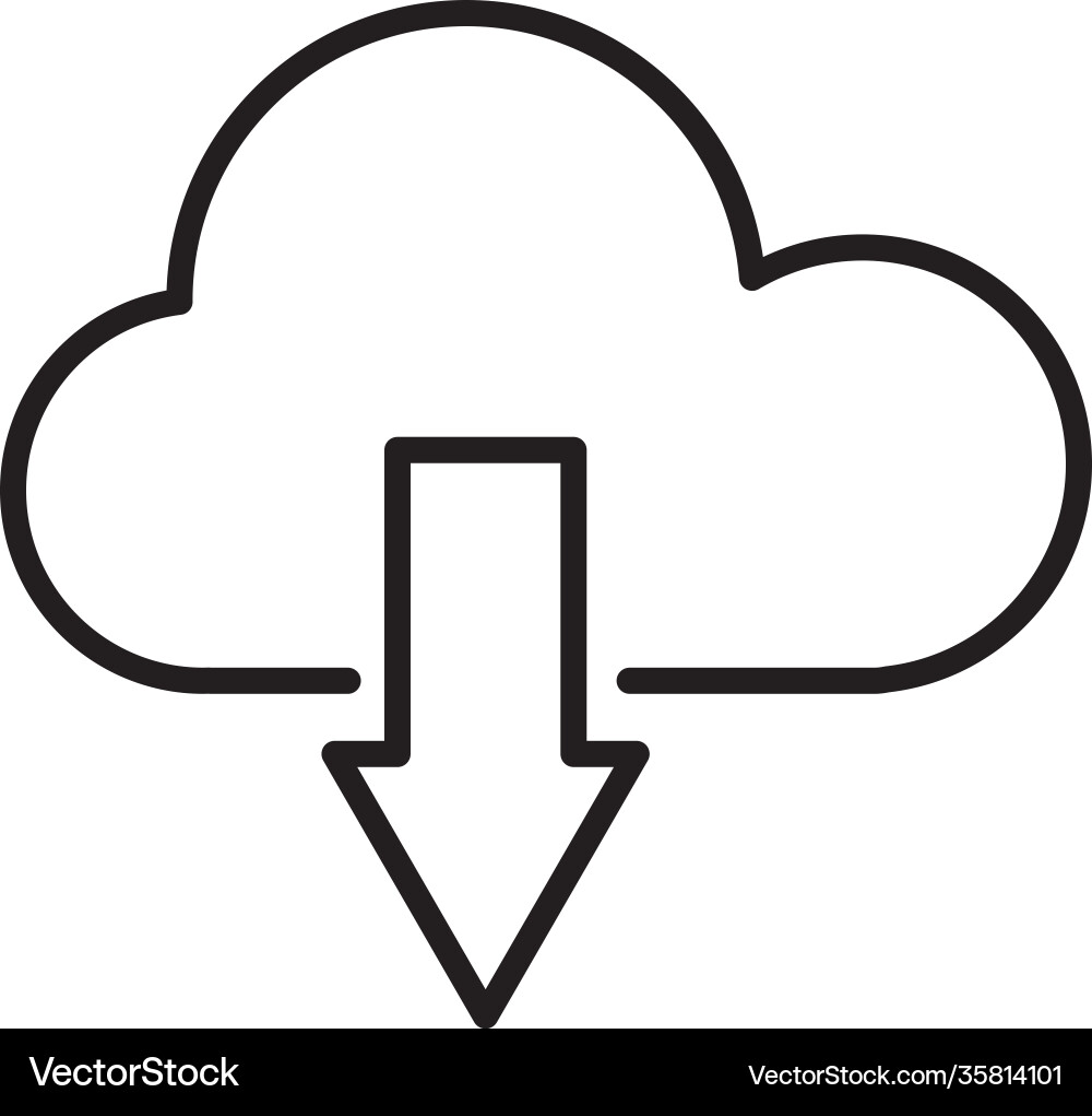 Cloud storage with dowload arrow line style vector image