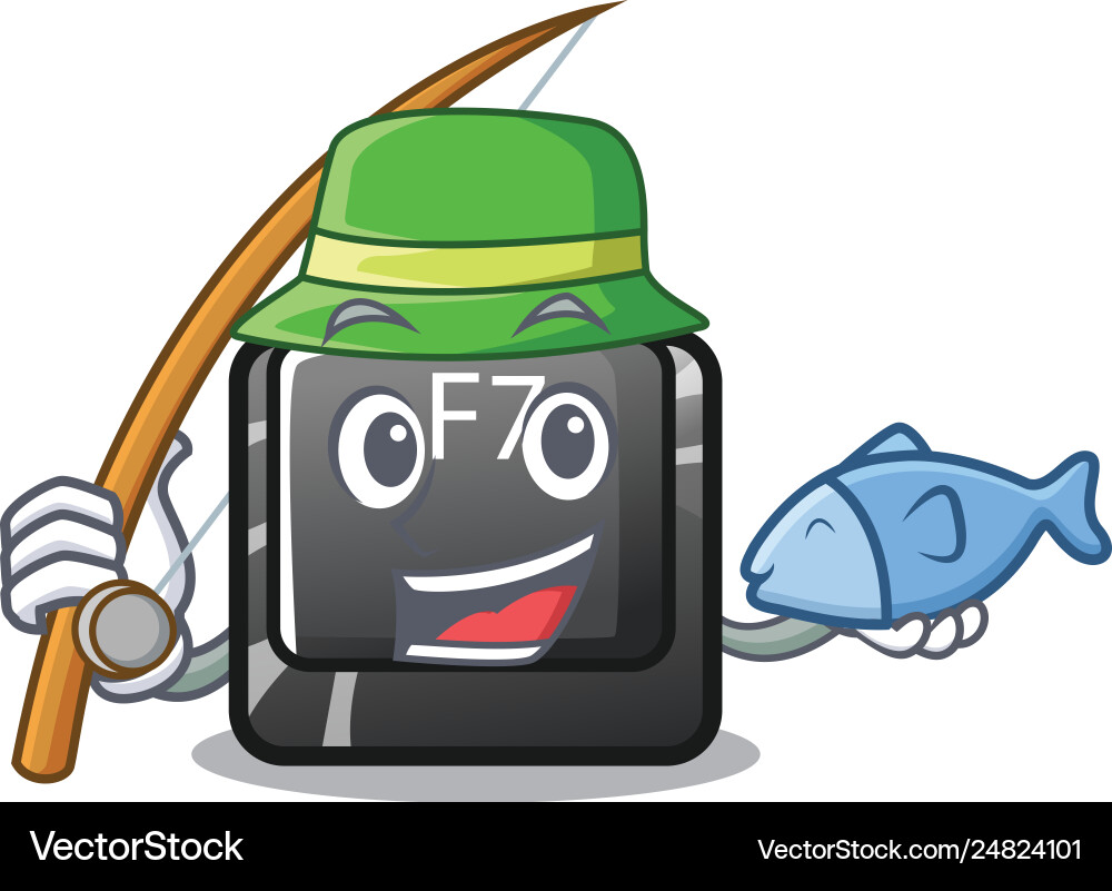 Fishing f7 button installed in computer cartoon Fishing f7 button installed in computer cartoon Vector Image