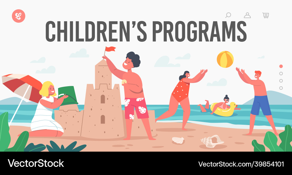 Happy kids on vacation landing page template Happy kids on vacation landing page template vector image