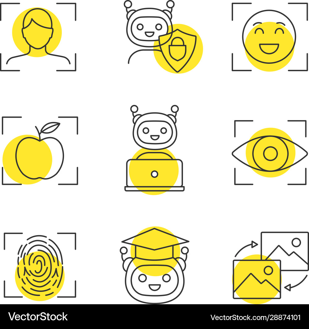Machine learning linear icons set Machine learning linear icons set vector image