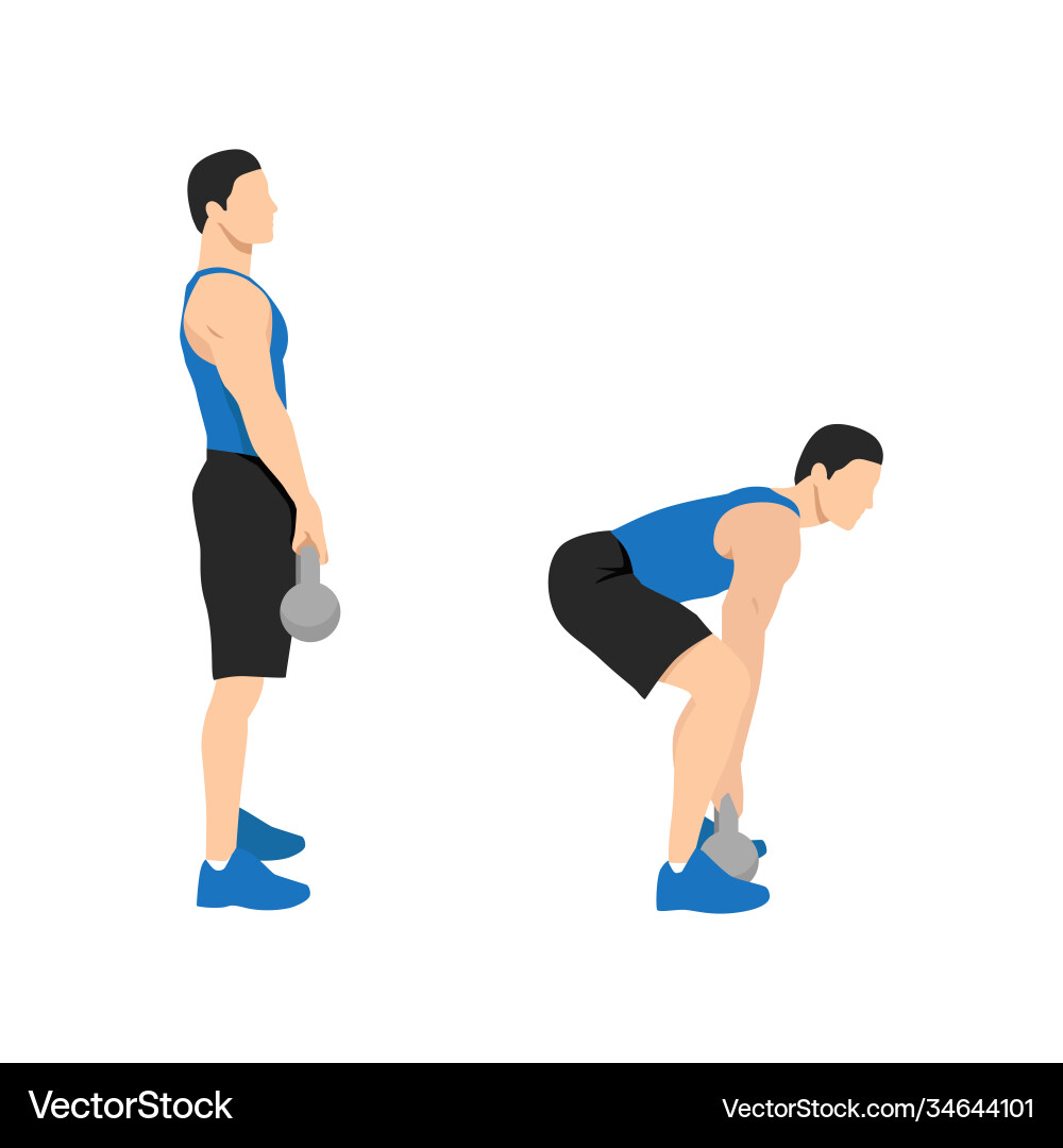 Man doing kettlebell deadlift flat