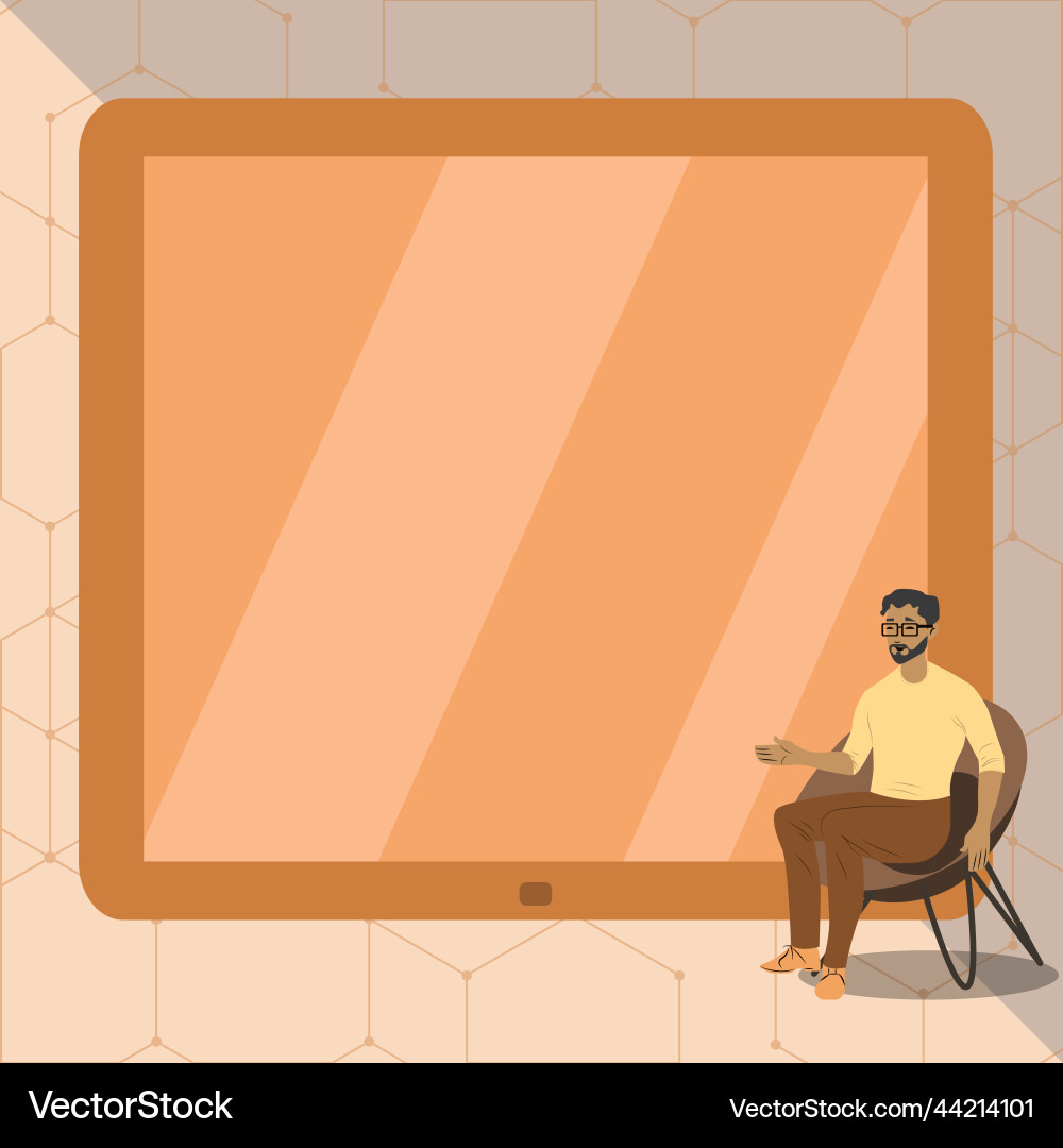 Man pointing hand empty screen representing Man pointing hand empty screen representing vector image