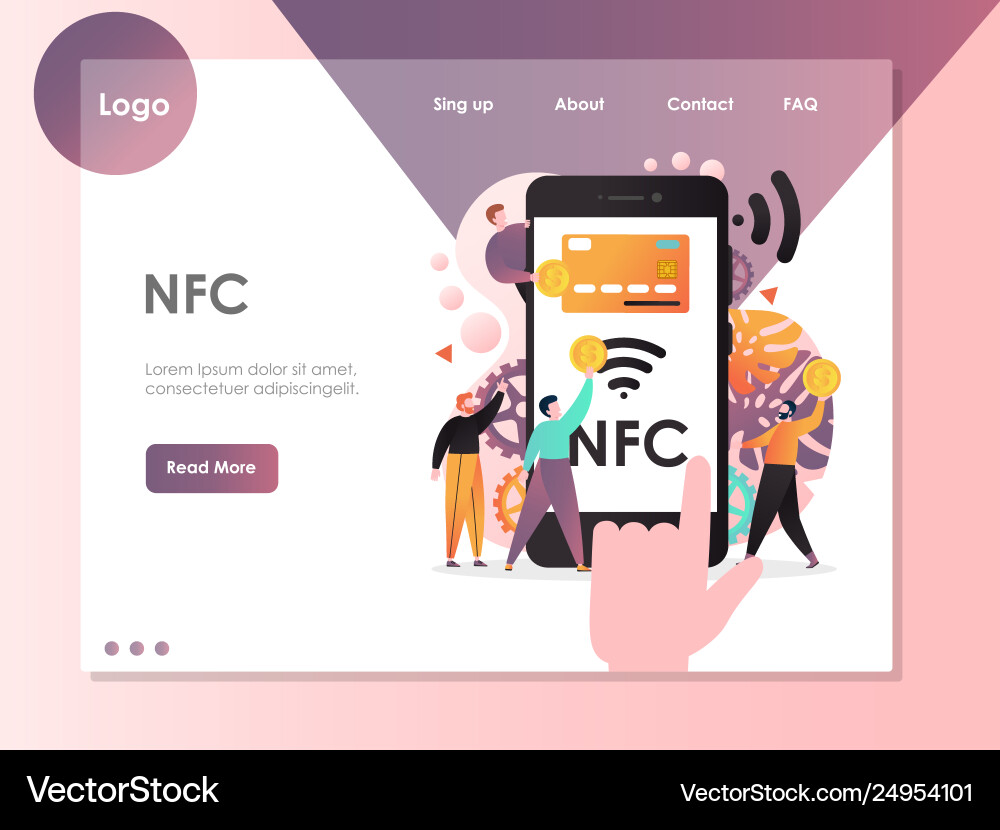 Nfc website landing page design template Nfc website landing page design template Vector Image