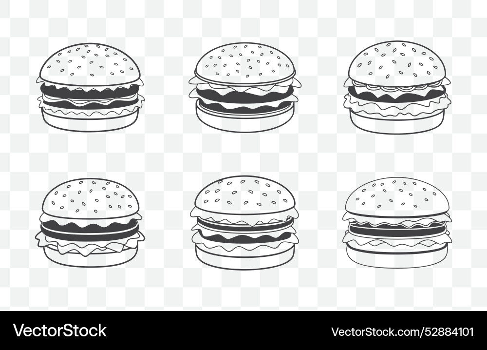 Print comprehensive hamburger line art set Vector Image