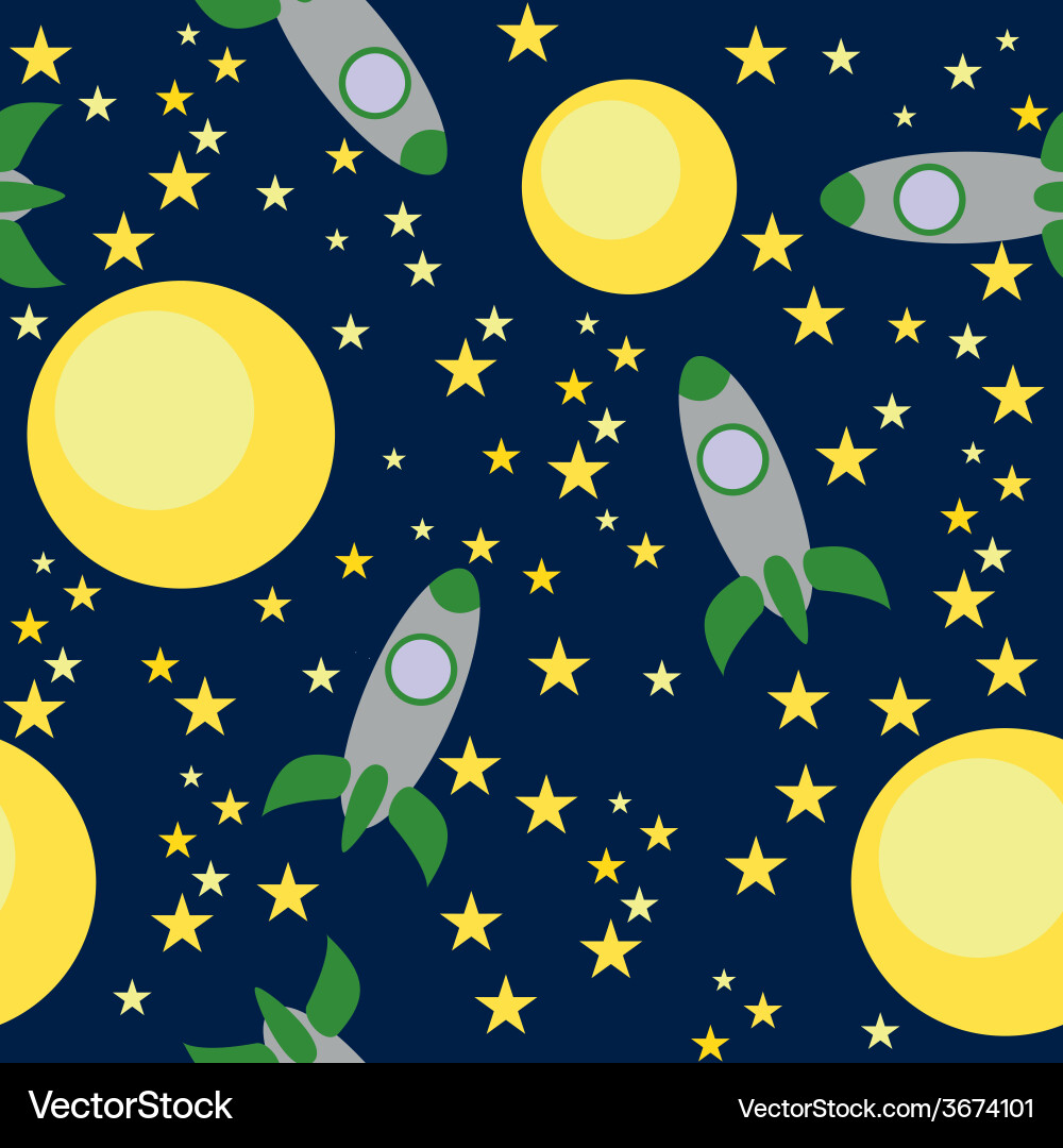 Seamless pattern with rockets and planets vector image