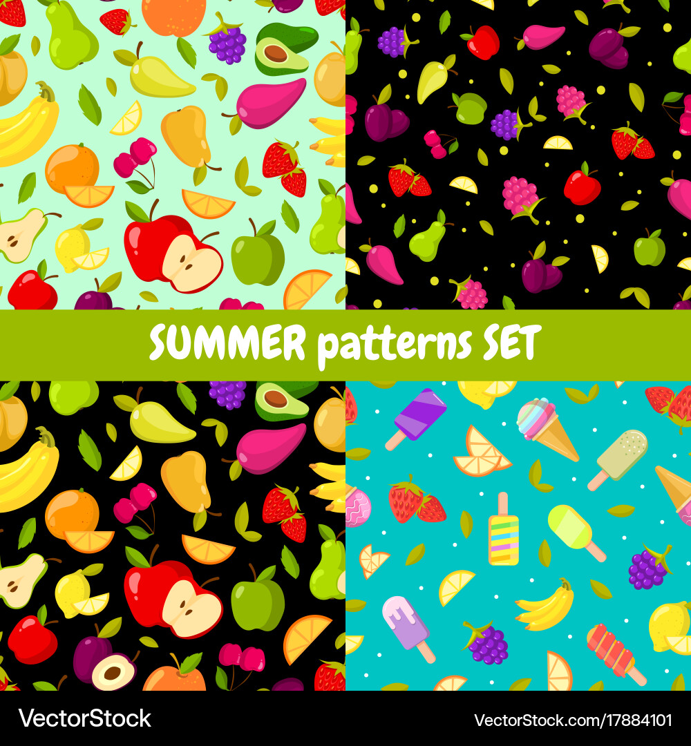 Seamless summer patterns set colorful vector image